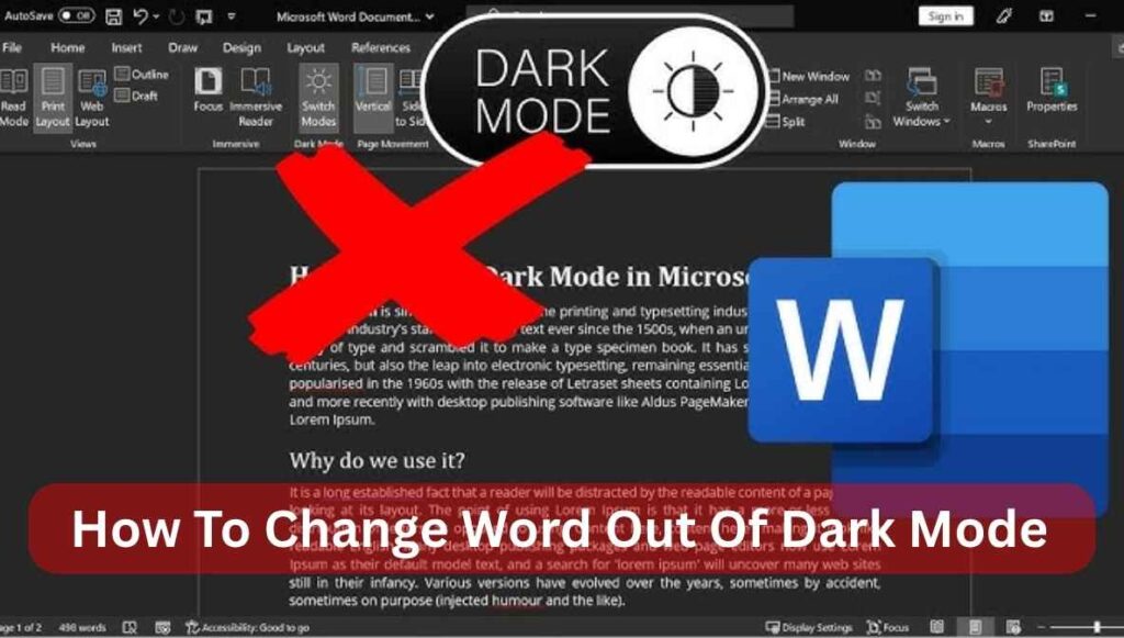 how to change word out of dark mode